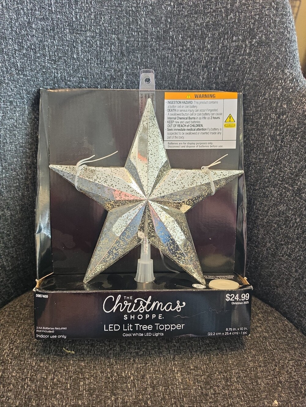 NWT The Christmas Shoppe LED Lit Tree Topper Silver Speckled Star